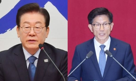 ▲이재명 더불어민주당 대표..김문수 전 장관 사진모습,